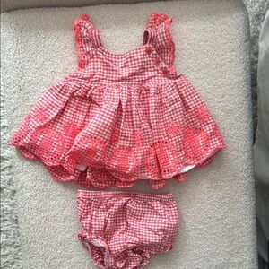 Baby Gap Girls Poplin Eyelet-Hem Gingham Pink Baby Dress Set - size 3-6M